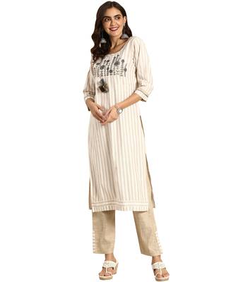 Beige printed cotton ethnic-kurtis 1