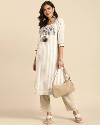 Beige printed cotton ethnic-kurtis 3
