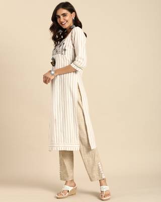 Beige printed cotton ethnic-kurtis 4