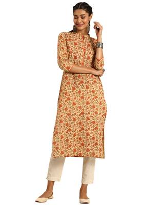Beige printed cotton ethnic-kurtis 1