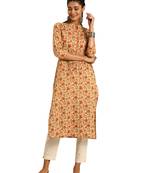 Beige printed cotton ethnic-kurtis