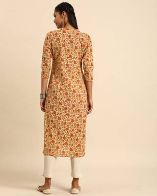 Beige printed cotton ethnic-kurtis 2