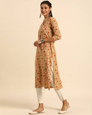 Beige printed cotton ethnic-kurtis 3