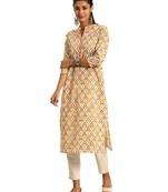Beige printed cotton ethnic-kurtis