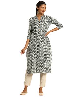 White printed cotton ethnic-kurtis 1