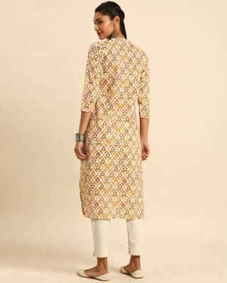 Beige printed cotton ethnic-kurtis 2