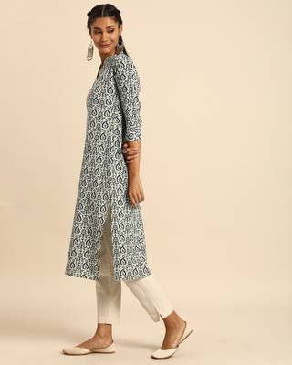 White printed cotton ethnic-kurtis 3