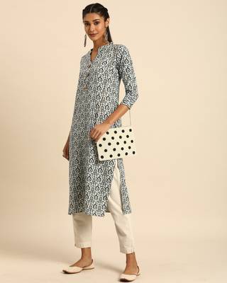 White printed cotton ethnic-kurtis 4