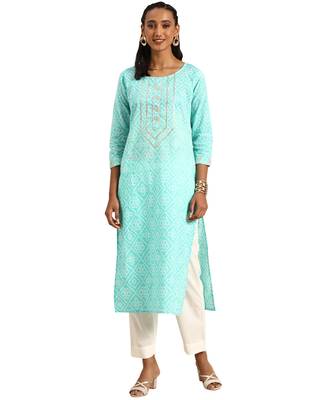 Blue printed cotton ethnic-kurtis 1