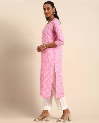 Pink printed cotton ethnic-kurtis 3