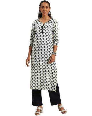 White printed cotton ethnic-kurtis 1
