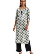 White printed cotton ethnic-kurtis