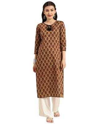 Beige printed cotton ethnic-kurtis 1