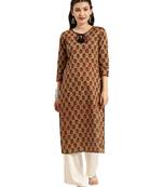 Beige printed cotton ethnic-kurtis