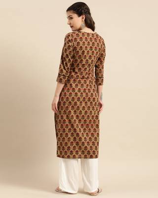 Beige printed cotton ethnic-kurtis 2