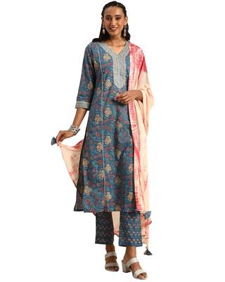 Blue printed cotton ethnic-kurtis 1