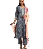 Blue printed cotton ethnic-kurtis