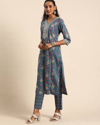 Blue printed cotton ethnic-kurtis 3