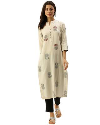 Beige printed cotton ethnic-kurtis 1