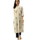 Beige printed cotton ethnic-kurtis