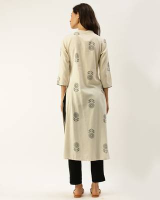 Beige printed cotton ethnic-kurtis 2