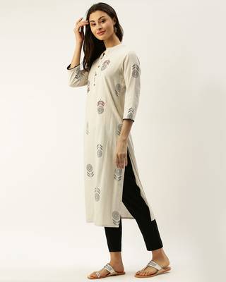 Beige printed cotton ethnic-kurtis 3