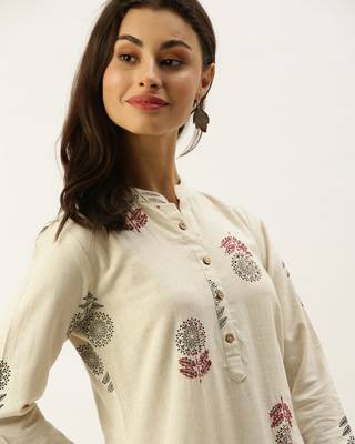 Beige printed cotton ethnic-kurtis 4