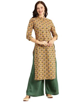 Yellow printed cotton ethnic-kurtis 1