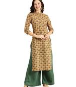 Yellow printed cotton ethnic-kurtis