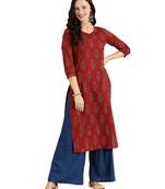 Maroon printed cotton ethnic-kurtis