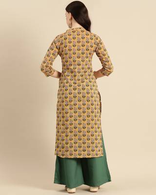 Yellow printed cotton ethnic-kurtis 2