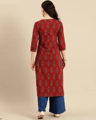 Maroon printed cotton ethnic-kurtis 2