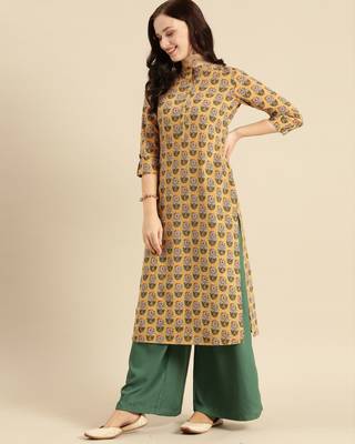 Yellow printed cotton ethnic-kurtis 3