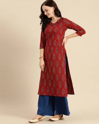 Maroon printed cotton ethnic-kurtis 3