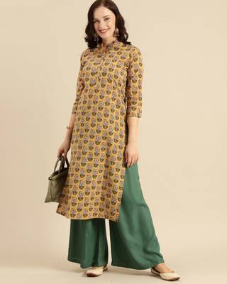 Yellow printed cotton ethnic-kurtis 4