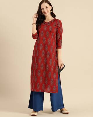Maroon printed cotton ethnic-kurtis 4