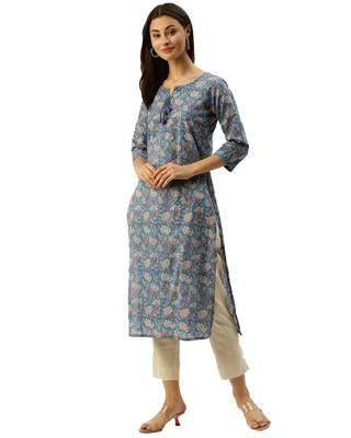 Blue printed cotton ethnic-kurtis 1