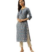 Blue printed cotton ethnic-kurtis