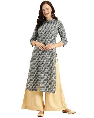 Grey printed cotton ethnic-kurtis 1