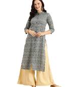 Grey printed cotton ethnic-kurtis