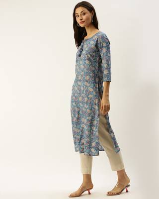 Blue printed cotton ethnic-kurtis 3