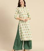 Green printed cotton ethnic-kurtis