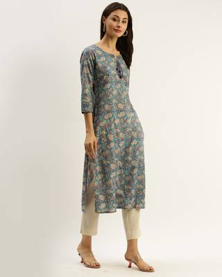 Blue printed cotton ethnic-kurtis 4