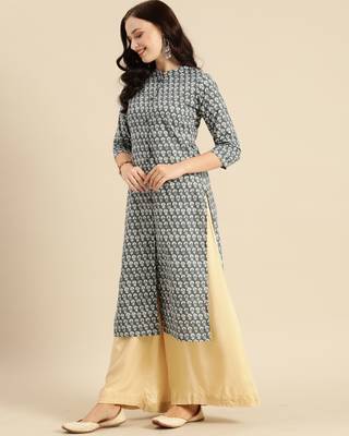 Grey printed cotton ethnic-kurtis 3
