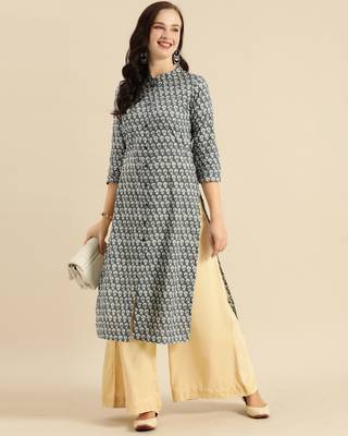 Grey printed cotton ethnic-kurtis 4