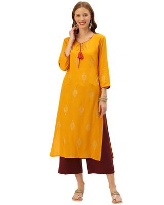 Yellow printed rayon ethnic-kurtis 1