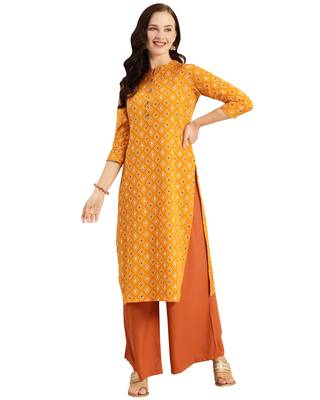 Yellow printed cotton ethnic-kurtis 1