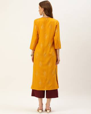 Yellow printed rayon ethnic-kurtis 2