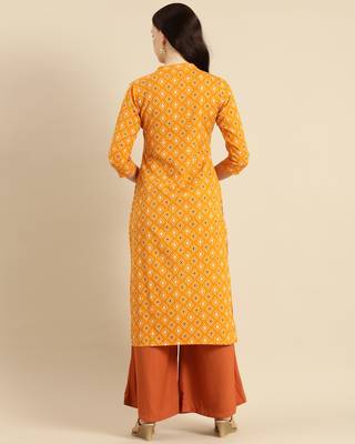 Yellow printed cotton ethnic-kurtis 2