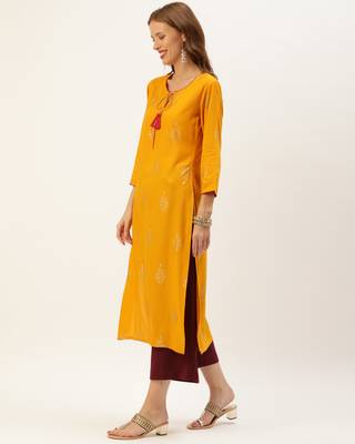 Yellow printed rayon ethnic-kurtis 3